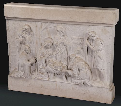 CARVED MARBLE PANEL NATIVITY C 1915