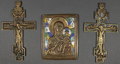 RUSSIAN CAST BRASS ICONS, 18TH AND 19TH CENTURY
