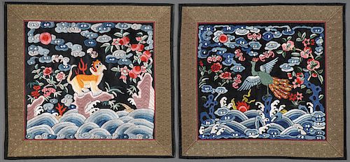 8 CHINESE EMBROIDERED SILK RANK PANELS, 19TH C