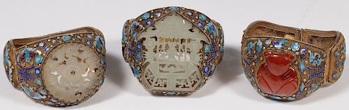THREE CHINESE SILVER GILT AND ENAMELED FILLIGREE