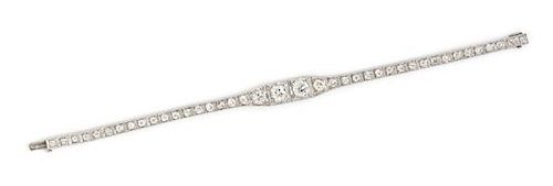 * An Art Deco Platinum and Diamond Bracelet, 11.20 dwts.
