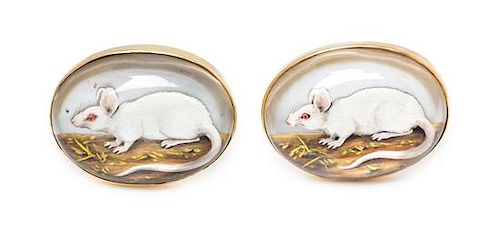 * A Pair of Yellow Gold, Mother-of-Pearl and Essex Crystal Albino Rat Motif Cufflinks, 22.70 dwts.