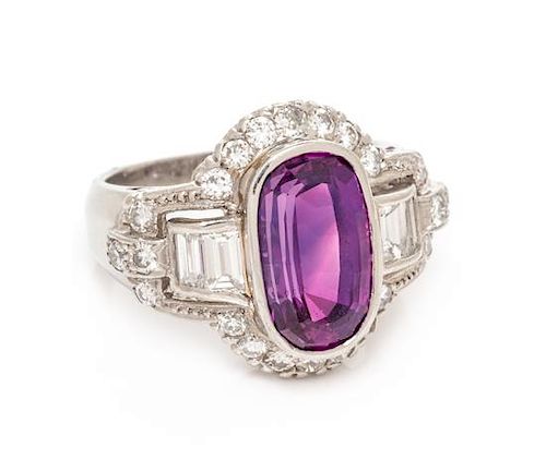 A Platinum, Purplish Pink Sapphire and Diamond Ring, 6.75 dwts.