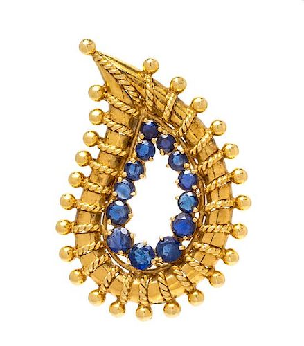 An 18 Karat Yellow Gold and Sapphire Paisley Motif Brooch, Tiffany & Co., Italy, 8.75 dwts.