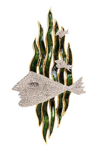 * An 18 Karat Bicolor Gold and Enamel 'Hebe' Brooch, Georges Braque, Circa 1962, 16.40 dwts.