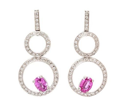 A Pair of 18 Karat White Gold, Pink Sapphire and Diamond Earrings, Kurt Wayne, 8.40 dwts.