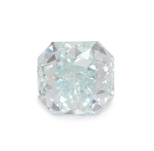 A 0.91 Carat Radiant Cut Fancy Bluish Green Diamond,