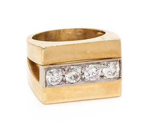 A 14 Karat Bicolor Gold and Diamond Ring, 10.40 dwts.