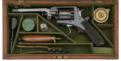 Wonderful Cased Adams and Tranter Patent Double Action Percussion Revolver with Retailer Marking