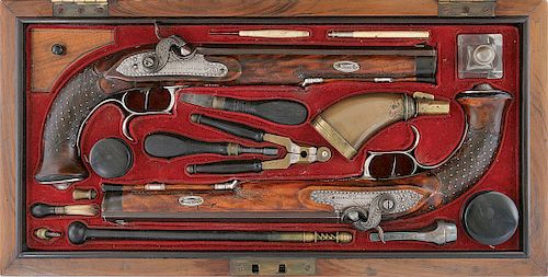 Handsome Cased Pair of German Percussion Target Pistols by F. C. Anschutz of Suhl
