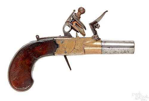 English Styan Manchester flintlock pocket pistol