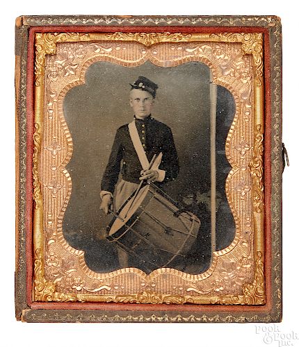 Civil war ambrotype of a young drummer boy