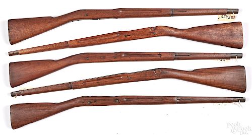 Five model 1903 finger groove, re-finished stocks