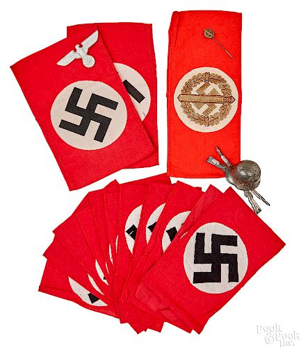 Fourteen German WWII Nazi armbands, etc.