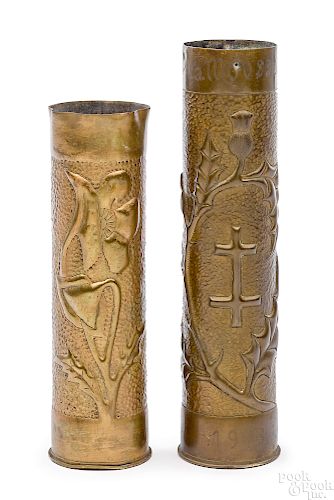 Two WWI trench art shells