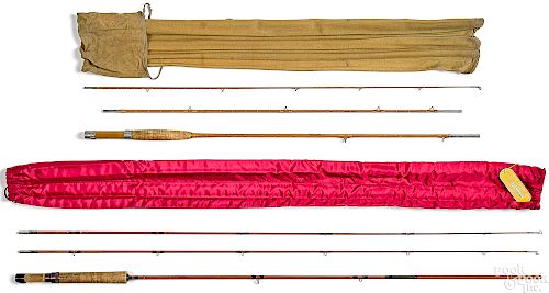 Two three-piece split bamboo fly rods