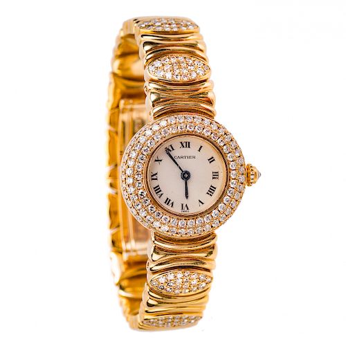A Ladies Cartier Diamond Watch in 18K Gold