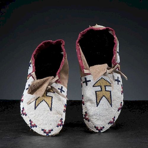 Cree Fully Beaded Hide Moccasins c. 1890