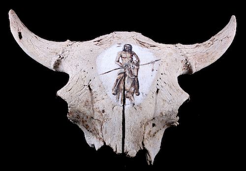 Large Buffalo Skull With Native American Motif