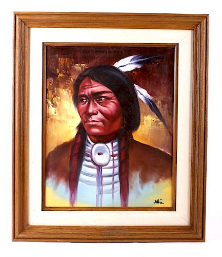 Original Crow Indian Warrior Oil Painting Klein