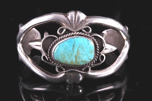 Navajo Sand Cast Sterling & Turquoise Bracelet