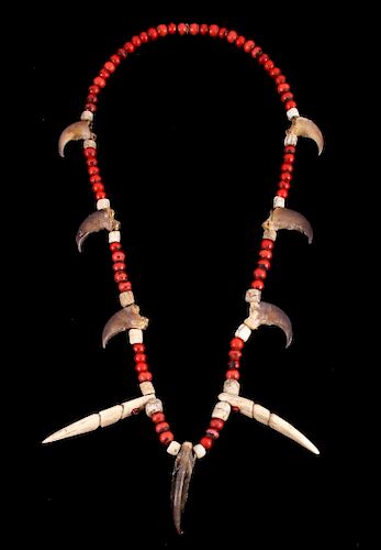 Plains Indian Claw, Tooth & Trade Bead Necklace