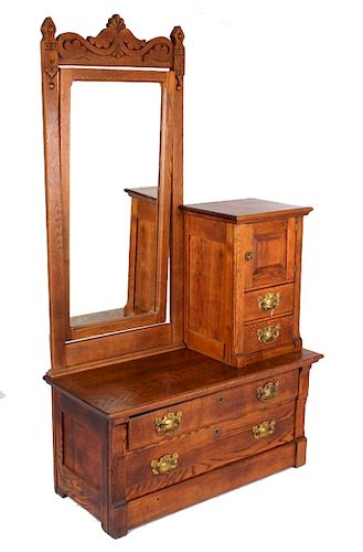 Early Gentelman's Dresser w/ Side Cabinet & Mirror