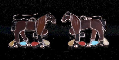 Navajo Multi Stone Sterling Silver Horse Earrings