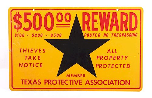 Texas Protective Association Reward Sign