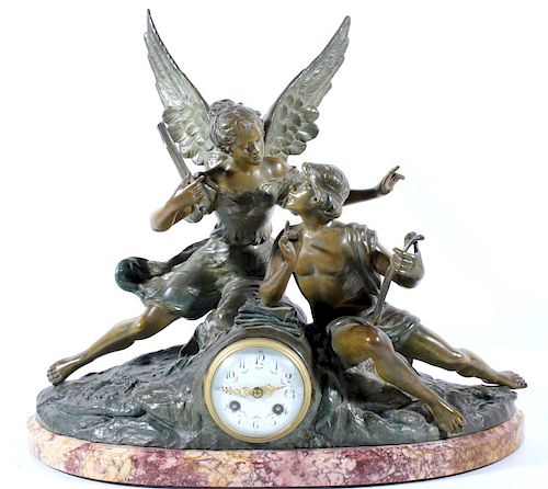 Geo Maxim Bronze and Porcelain Mantle Clock