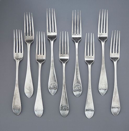 9 19th C. Scottish Sterling Silver Dinner Forks