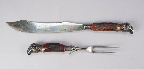 1834 J Russell & Co Stag Horn & Silver Carving Set