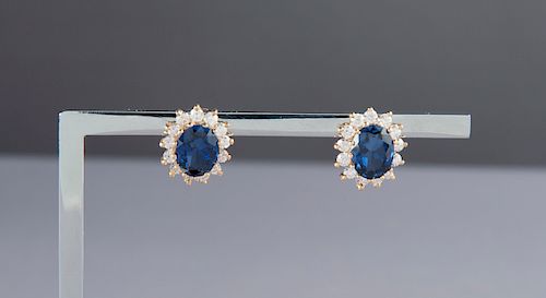 14K .84 CTW Diamond & Sapphire Earrrings