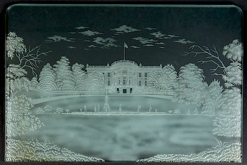 Glass Etching of White House with Easel