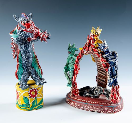2 Mexican Folk Art Devil Figurines