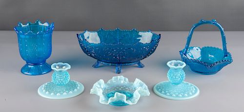 6 Pcs Victorian Blue Art Glass