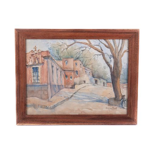 Casas y camino. Acuarela sobre papel algodón. Firmado "B. Maillard" Enmarcado. 29.5 x 39.5 cm.