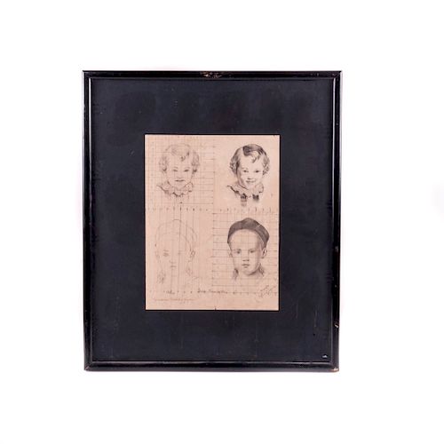 Guadalupe Doblado y Gaytán (México, Siglo XIX) Estudio de dibujo de niños. Firmado y fechado, 1891. Lápiz sobre papel texturizado.