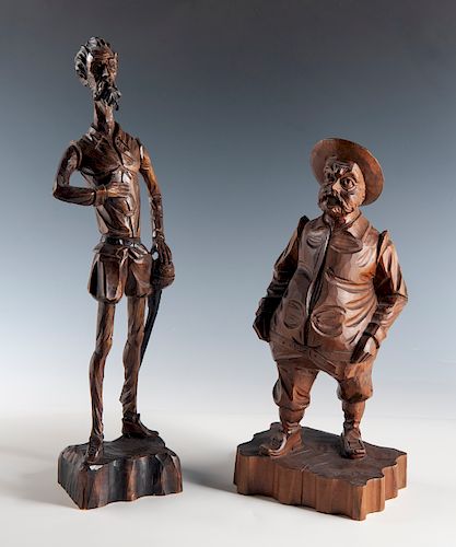Carved Wood Figures Of Don Quixote & Sancho Panza