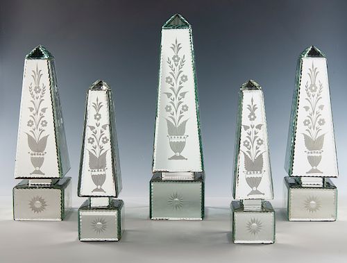 Set of 5 Venitian Glass Style Obelisks