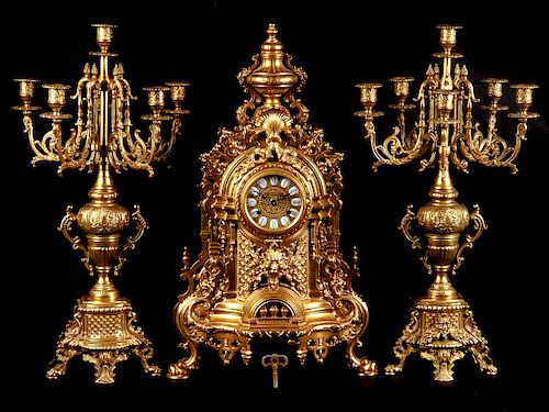 Imperial French Style Clock Garniture Set