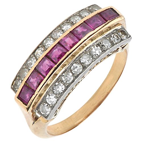 A ruby and diamond 18K yellow gold and palladium silver ring.