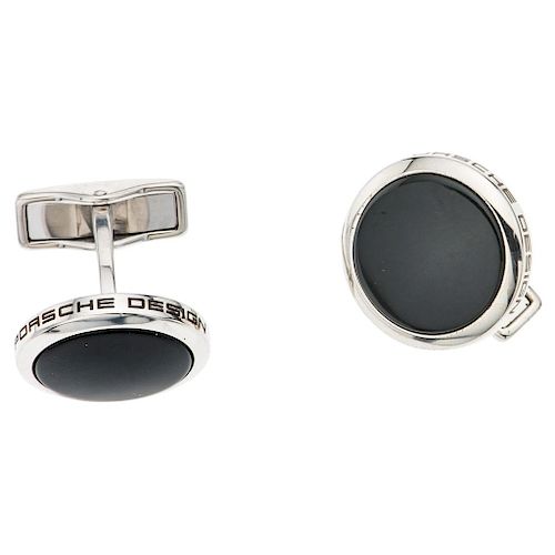PORSCHE DESIGN, STONE pair of onyx sterling silver cufflinks.