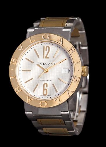 A Stainless Steel and 18 Karat Yellow Gold Ref. BB38SG 'Solotempo' Wristwatch, Bvlgari,