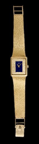 A 14 Karat Yellow Gold and Lapis Lazuli Wristwatch, Omega,