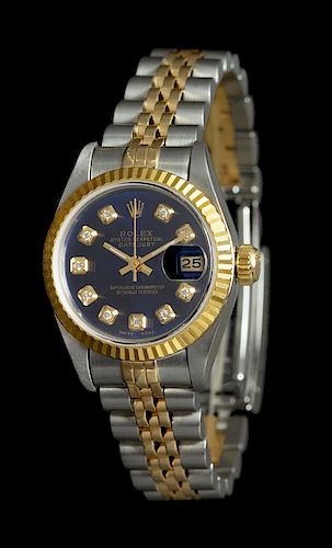 A Stainless Steel, Yellow Gold and Diamond Ref. 69173 Oyster Perpetual Wristwatch, Rolex, Circa 1991,