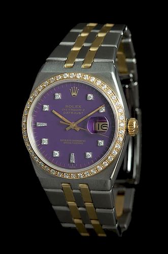 A Stainless Steel, Yellow Gold and Diamond Ref. 17013 'Oyster Quartz Datejust' Wristwatch, Rolex,