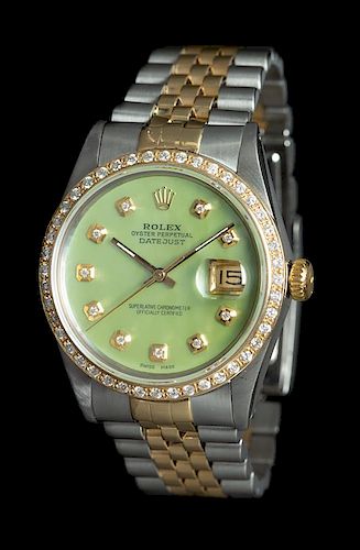 A Stainless Steel, Yellow Gold and Diamond Ref. 16013 'Oyster Perpetual Datejust' Wristwatch, Rolex, Circa 1987,