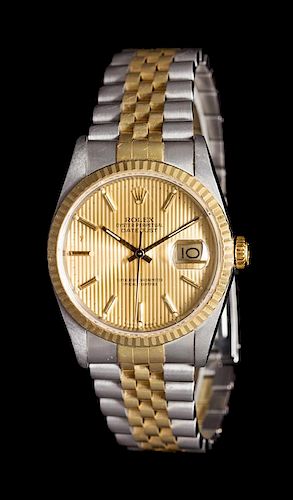 * A Stainless Steel and 18 Karat Yellow Gold Ref. 16233 'Oyster Perpetual Datejust' Wristwatch, Rolex, Circa 1989,