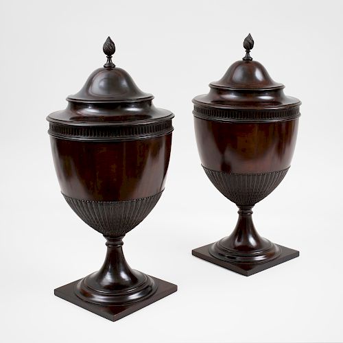 Pair of Mahogany Urn Form Knife Boxes, of Recent Manufacture